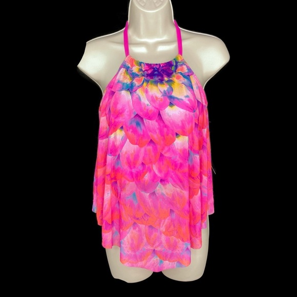 Coco Reef Aura Ruffle Underwire Crop Halter Style Tankini 34C Built in Bra NEW - Picture 3 of 12